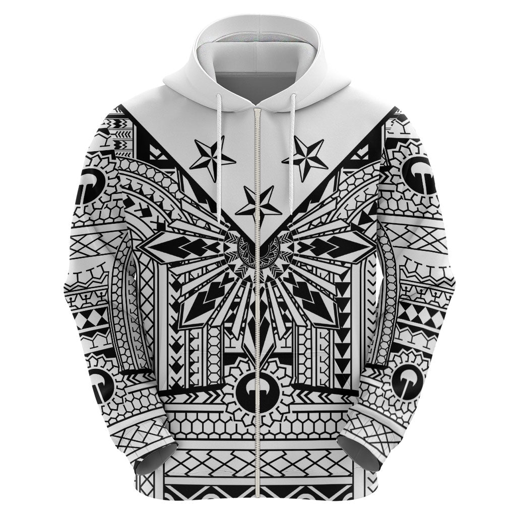 White Philippines Sun Star Zip Hoodie Igorot Tribal Inspiration