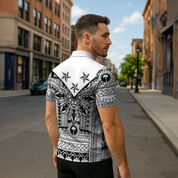 White Philippines Sun Star Zipper Polo Shirt Igorot Tribal Inspiration