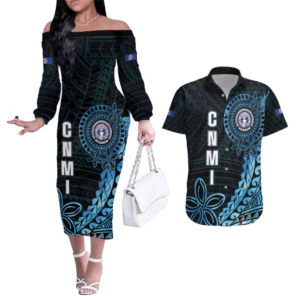 Personalized Northern Mariana Islands 78th Liberation Day Couples Matching Off The Shoulder Long Sleeve Dress and Hawaiian Shirt