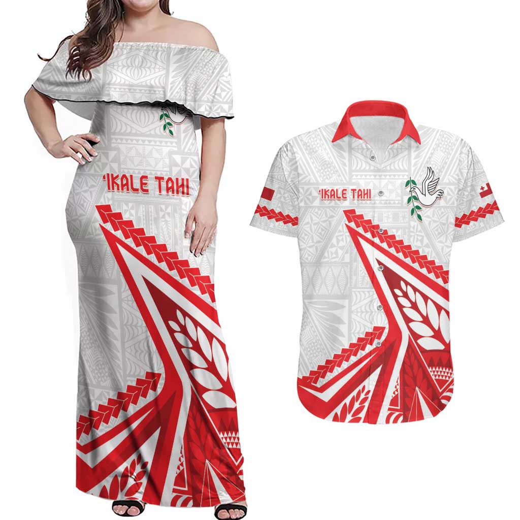 Custom Tonga Rugby 2024 Pacific Couples Matching Off Shoulder Maxi Dress and Hawaiian Shirt Go Ikale Tahi