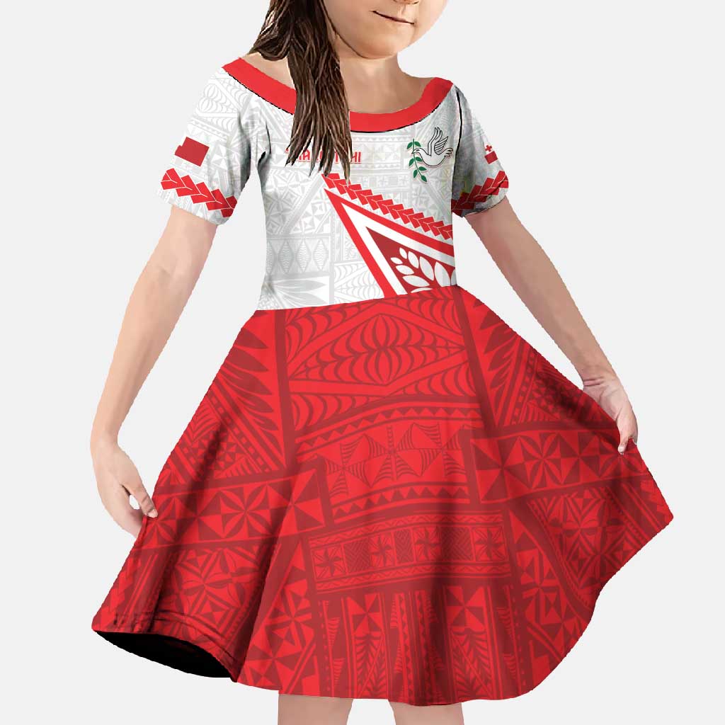 Custom Tonga Rugby 2024 Pacific Family Matching Long Sleeve Bodycon Dress and Hawaiian Shirt Go Ikale Tahi LT05 Daughter's Dress White - Polynesian Pride