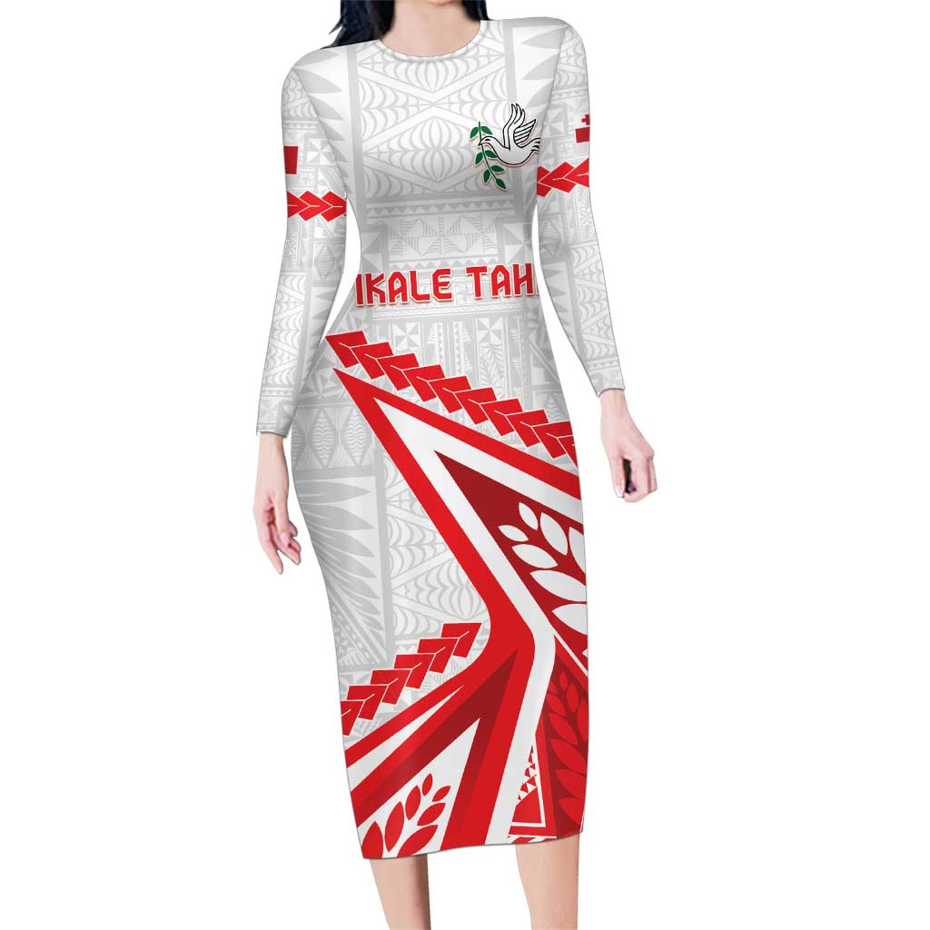 Custom Tonga Rugby 2024 Pacific Family Matching Long Sleeve Bodycon Dress and Hawaiian Shirt Go Ikale Tahi LT05 Mom's Dress White - Polynesian Pride