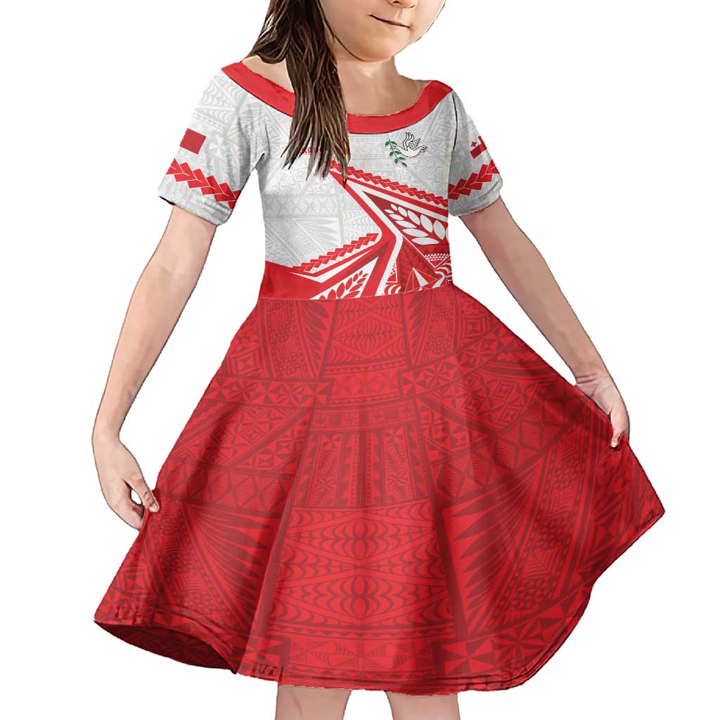 Custom Tonga Rugby 2024 Pacific Family Matching Short Sleeve Bodycon Dress and Hawaiian Shirt Go Ikale Tahi LT05 Daughter's Dress White - Polynesian Pride