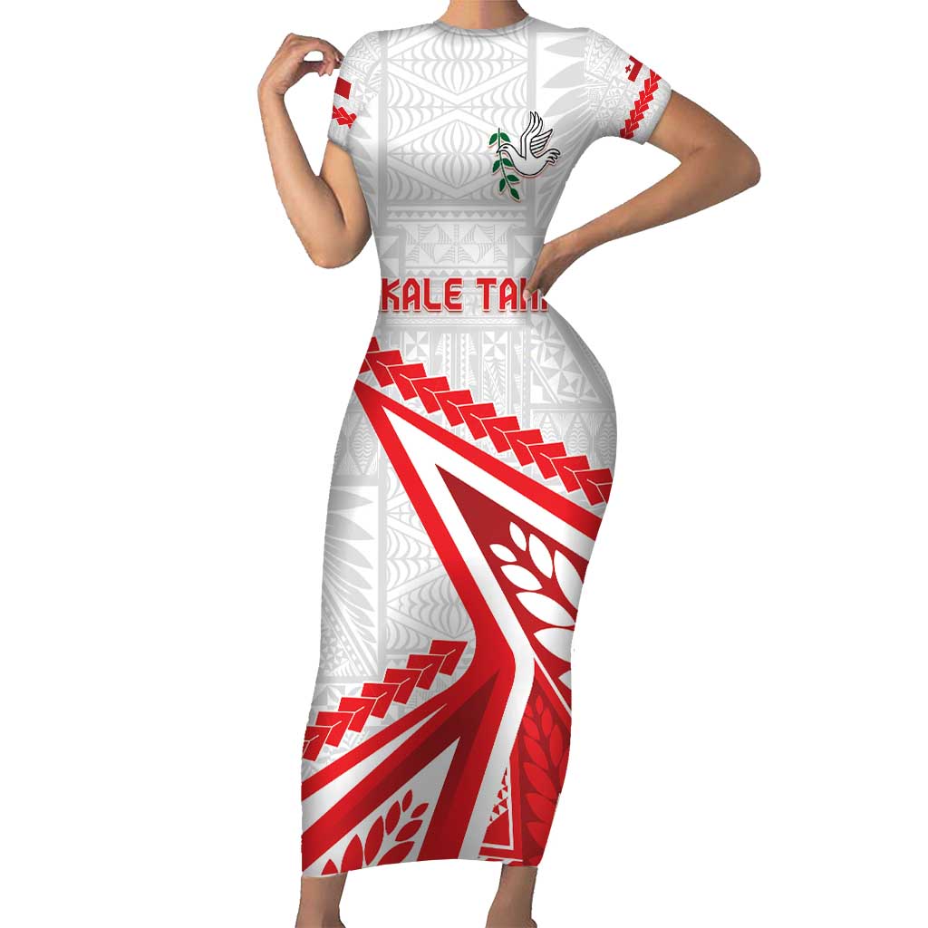 Custom Tonga Rugby 2024 Pacific Family Matching Short Sleeve Bodycon Dress and Hawaiian Shirt Go Ikale Tahi LT05 Mom's Dress White - Polynesian Pride