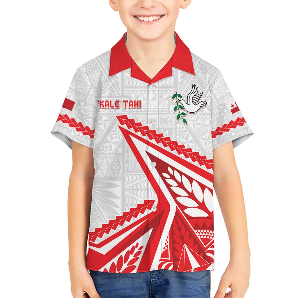 Custom Tonga Rugby 2024 Pacific Family Matching Short Sleeve Bodycon Dress and Hawaiian Shirt Go Ikale Tahi LT05 Son's Shirt White - Polynesian Pride