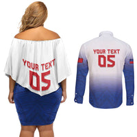 Custom Samoa Rugby 2024 Pacific Couples Matching Off Shoulder Short Dress and Long Sleeve Button Shirt Go Manu Samoa