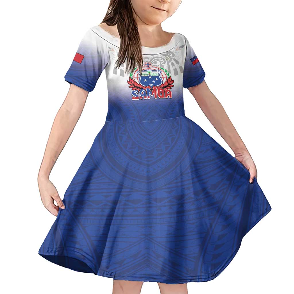 Custom Samoa Rugby 2024 Pacific Family Matching Tank Maxi Dress and Hawaiian Shirt Go Manu Samoa LT05 Daughter's Dress Blue - Polynesian Pride