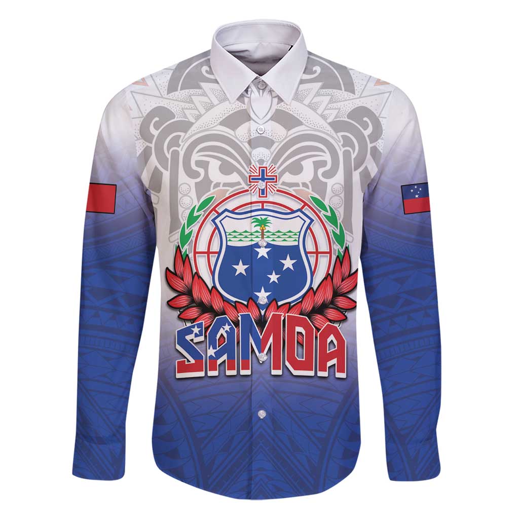 Custom Samoa Rugby 2024 Pacific Family Matching Tank Maxi Dress and Hawaiian Shirt Go Manu Samoa LT05 Dad's Shirt - Long Sleeve Blue - Polynesian Pride