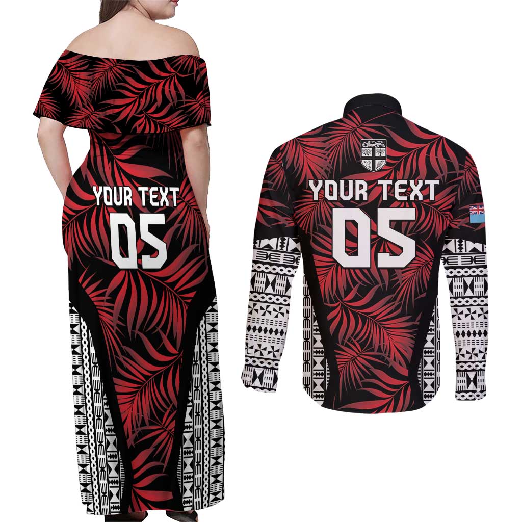Custom Flying Fijians Rugby 2024 Pacific Couples Matching Off Shoulder Maxi Dress and Long Sleeve Button Shirt Go Fiji