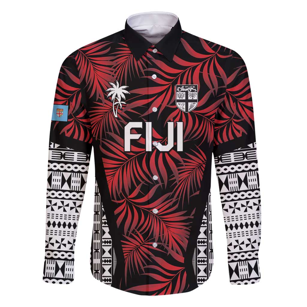 Custom Flying Fijians Rugby 2024 Pacific Family Matching Long Sleeve Bodycon Dress and Hawaiian Shirt Go Fiji LT05 Dad's Shirt - Long Sleeve Black - Polynesian Pride