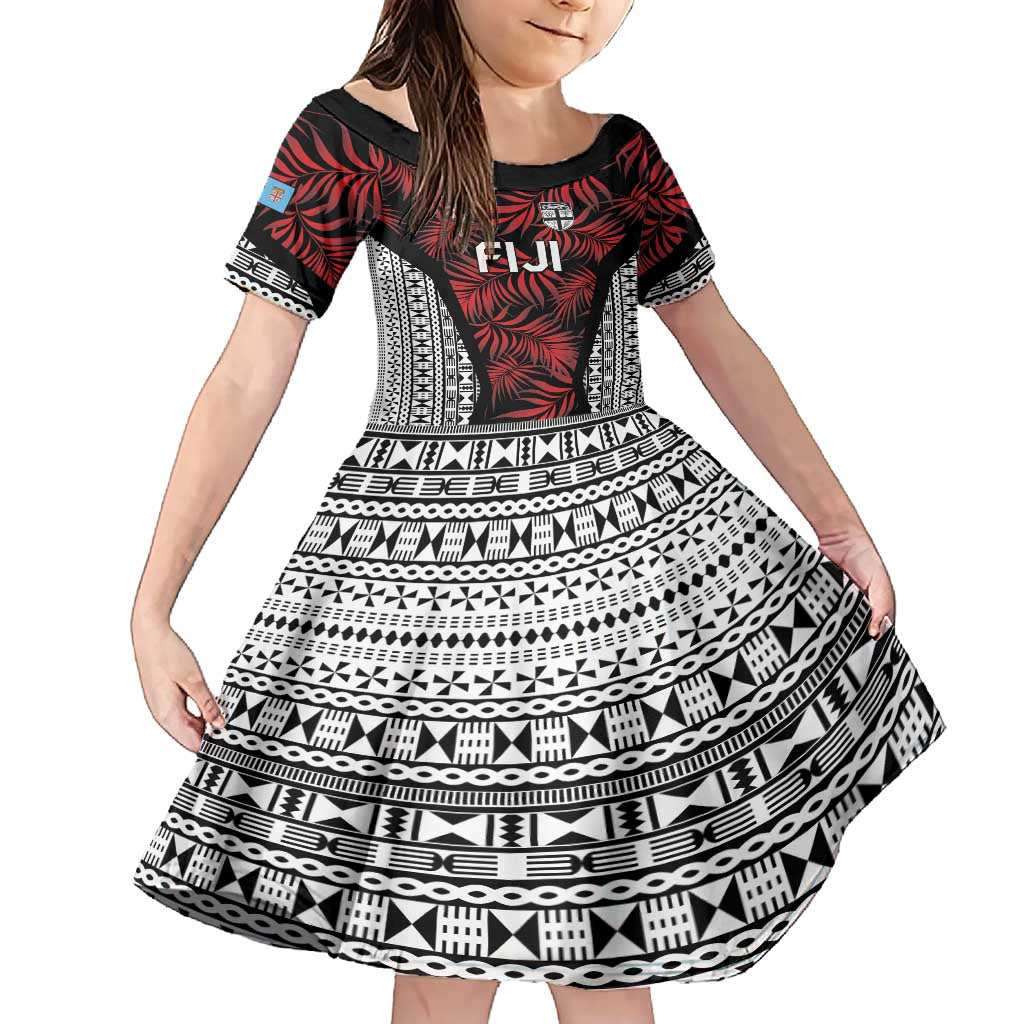 Custom Flying Fijians Rugby 2024 Pacific Family Matching Short Sleeve Bodycon Dress and Hawaiian Shirt Go Fiji LT05 Daughter's Dress Black - Polynesian Pride