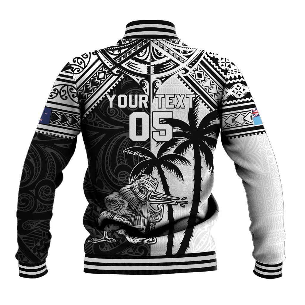 Custom New Zealand And Fiji Rugby 2024 Baseball Jacket Maori Kiwi With Fijian Palm Tree LT05 - Polynesian Pride