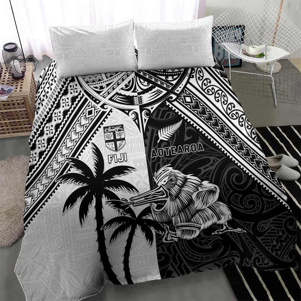 New Zealand And Fiji Rugby 2024 Bedding Set Maori Kiwi With Fijian Palm Tree LT05 - Polynesian Pride