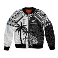 Custom New Zealand And Fiji Rugby 2024 Bomber Jacket Maori Kiwi With Fijian Palm Tree LT05 Unisex Black - Polynesian Pride