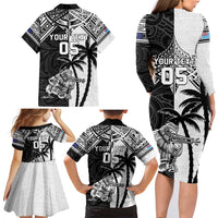 Custom New Zealand And Fiji Rugby 2024 Family Matching Long Sleeve Bodycon Dress and Hawaiian Shirt Maori Kiwi With Fijian Palm Tree LT05 - Polynesian Pride