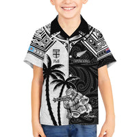 Custom New Zealand And Fiji Rugby 2024 Family Matching Long Sleeve Bodycon Dress and Hawaiian Shirt Maori Kiwi With Fijian Palm Tree LT05 Son's Shirt Black - Polynesian Pride