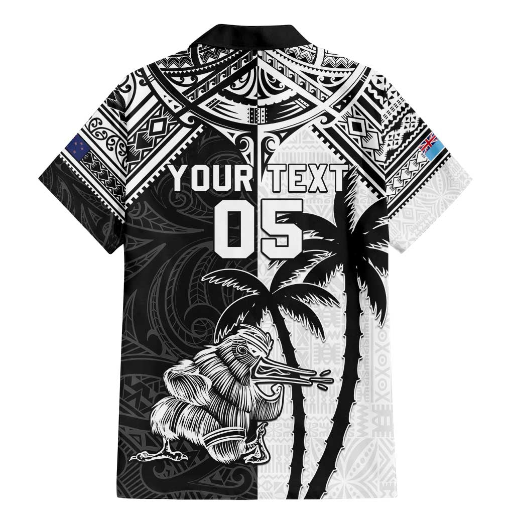 Custom New Zealand And Fiji Rugby 2024 Family Matching Mermaid Dress and Hawaiian Shirt Maori Kiwi With Fijian Palm Tree LT05 - Polynesian Pride