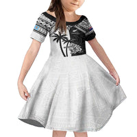 Custom New Zealand And Fiji Rugby 2024 Family Matching Puletasi and Hawaiian Shirt Maori Kiwi With Fijian Palm Tree LT05 Daughter's Dress Black - Polynesian Pride