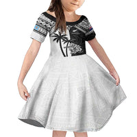 Custom New Zealand And Fiji Rugby 2024 Family Matching Short Sleeve Bodycon Dress and Hawaiian Shirt Maori Kiwi With Fijian Palm Tree LT05 Daughter's Dress Black - Polynesian Pride