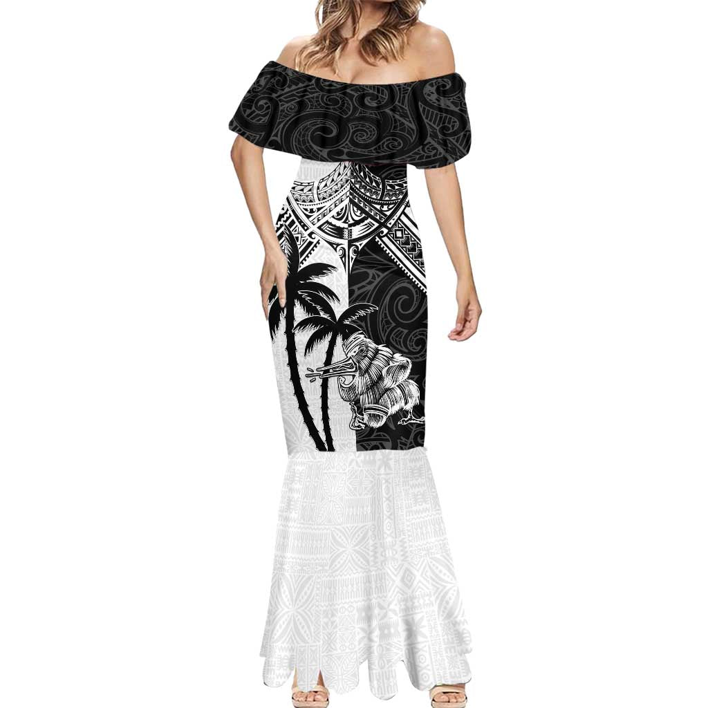 Custom New Zealand And Fiji Rugby 2024 Mermaid Dress Maori Kiwi With Fijian Palm Tree LT05 - Polynesian Pride