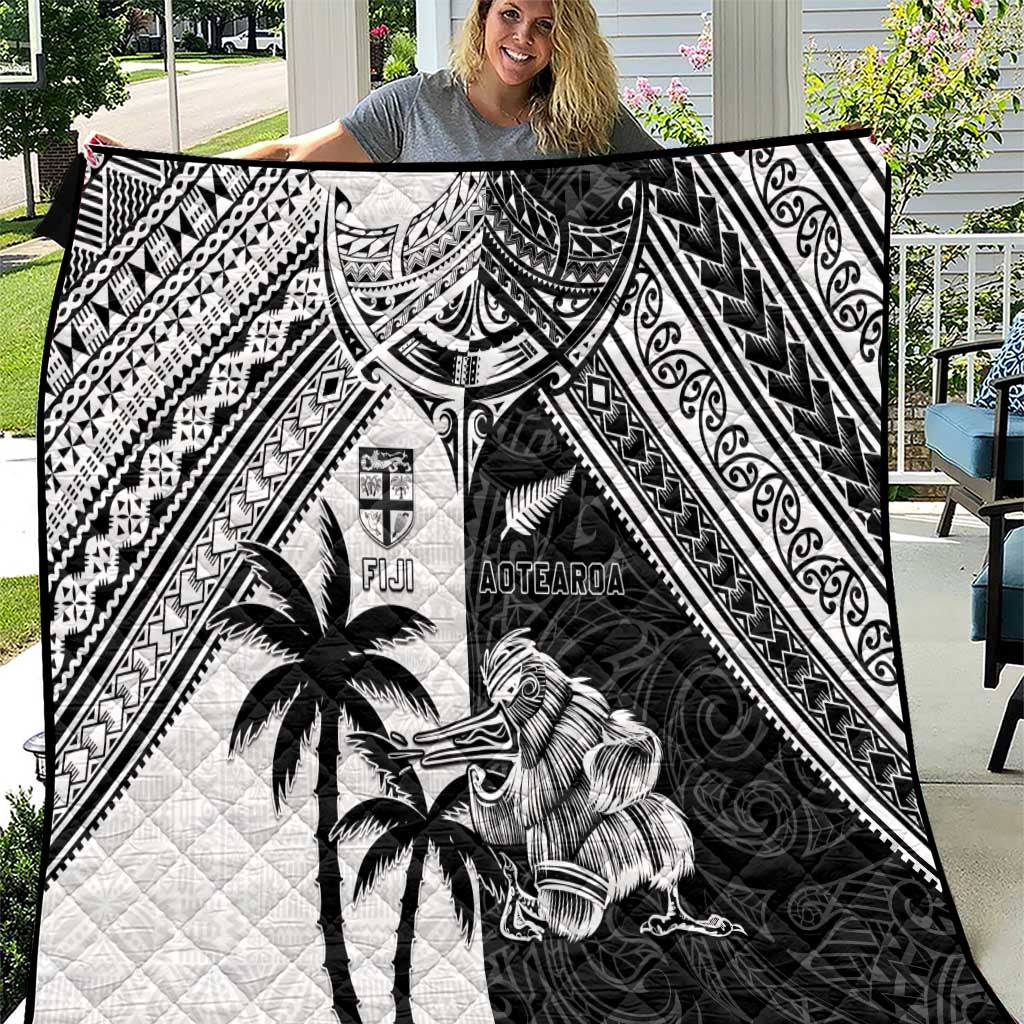 New Zealand And Fiji Rugby 2024 Quilt Maori Kiwi With Fijian Palm Tree