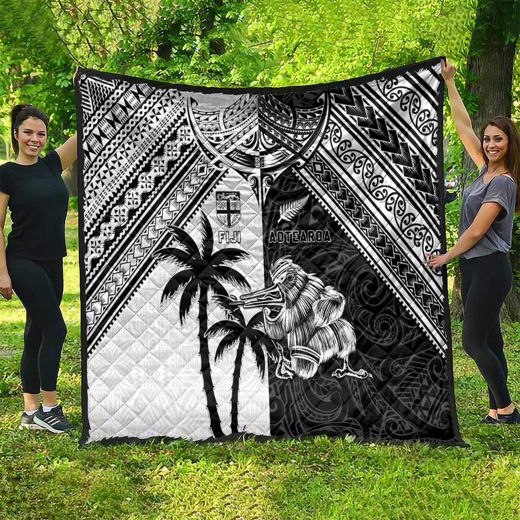 New Zealand And Fiji Rugby 2024 Quilt Maori Kiwi With Fijian Palm Tree LT05 - Polynesian Pride