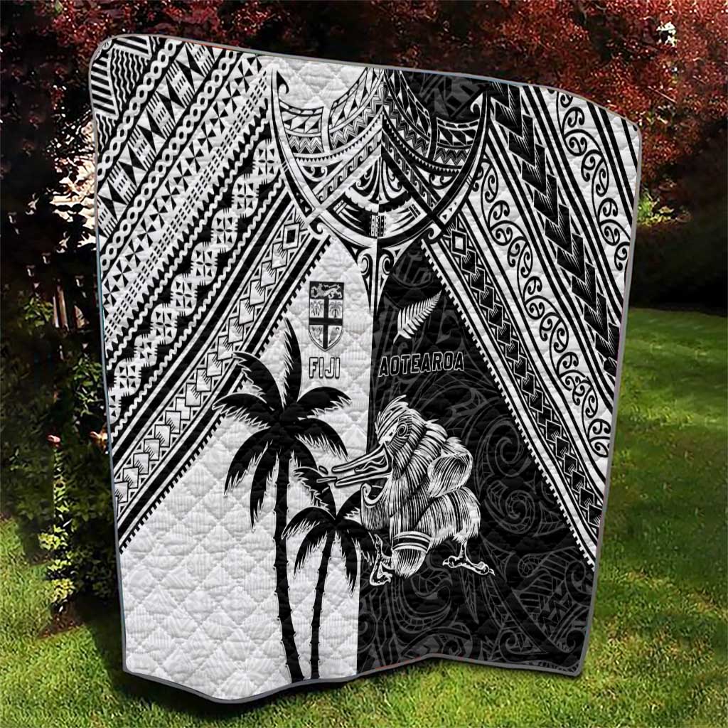 New Zealand And Fiji Rugby 2024 Quilt Maori Kiwi With Fijian Palm Tree LT05 - Polynesian Pride