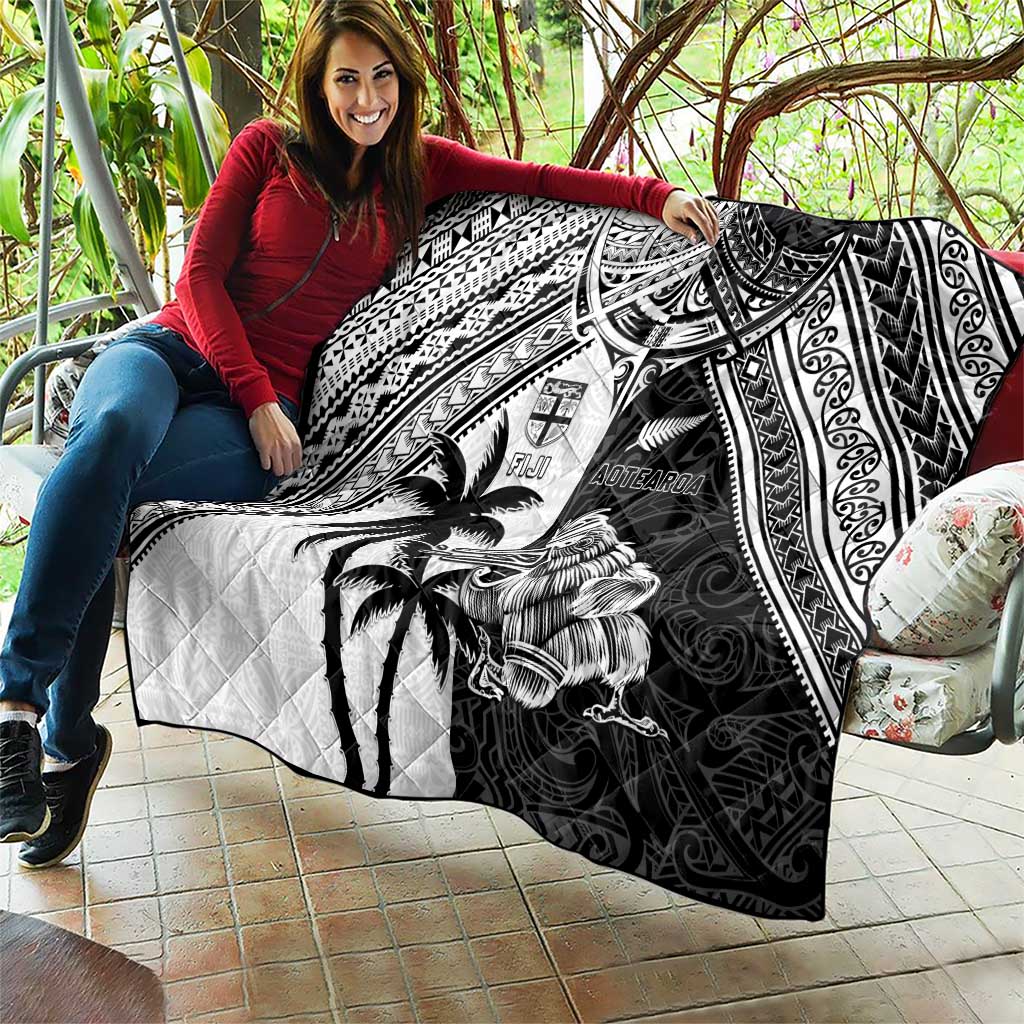 New Zealand And Fiji Rugby 2024 Quilt Maori Kiwi With Fijian Palm Tree LT05 - Polynesian Pride