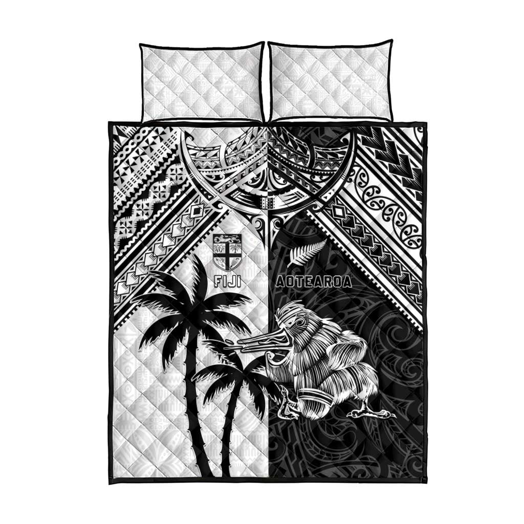 New Zealand And Fiji Rugby 2024 Quilt Bed Set Maori Kiwi With Fijian Palm Tree LT05 - Polynesian Pride
