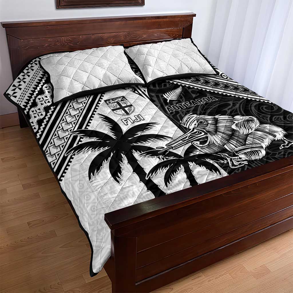 New Zealand And Fiji Rugby 2024 Quilt Bed Set Maori Kiwi With Fijian Palm Tree LT05 - Polynesian Pride