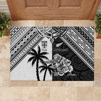 New Zealand And Fiji Rugby 2024 Rubber Doormat Maori Kiwi With Fijian Palm Tree LT05 Black - Polynesian Pride