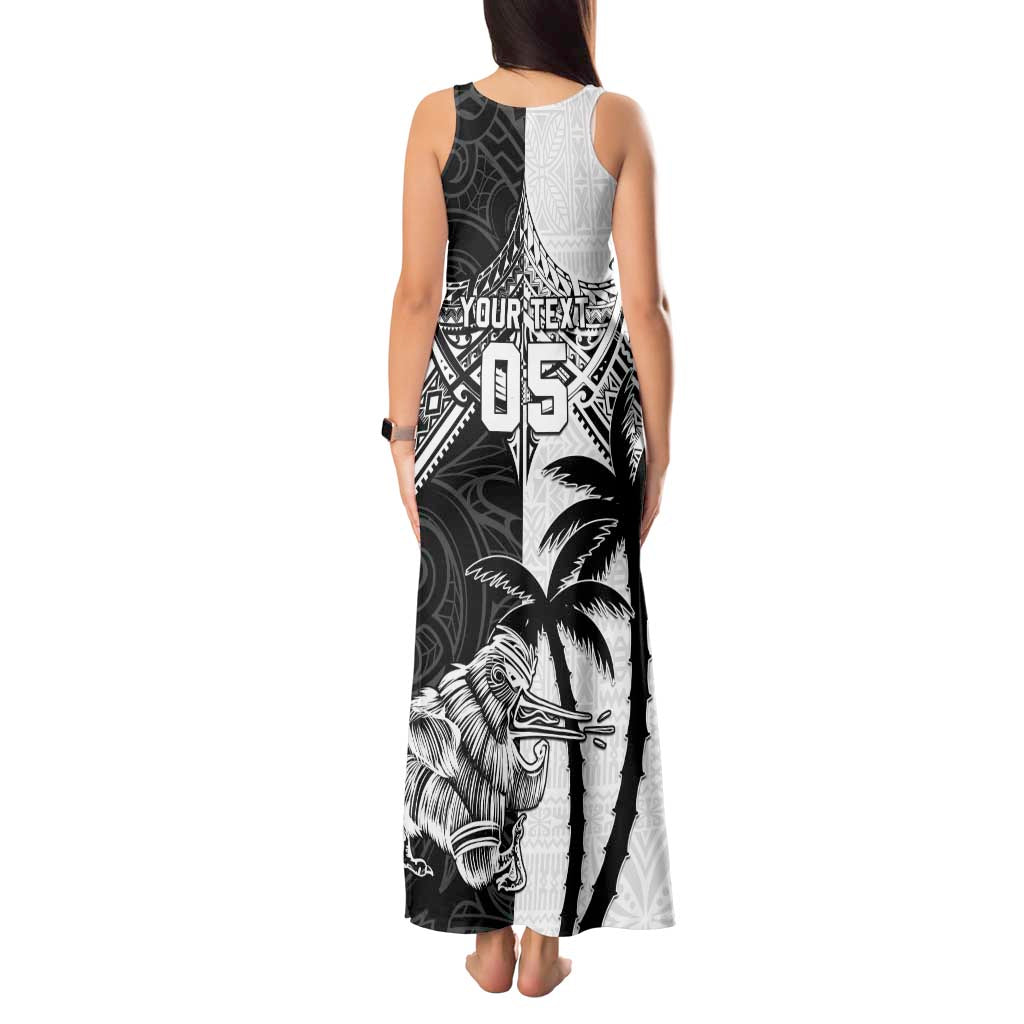 Custom New Zealand And Fiji Rugby 2024 Tank Maxi Dress Maori Kiwi With Fijian Palm Tree