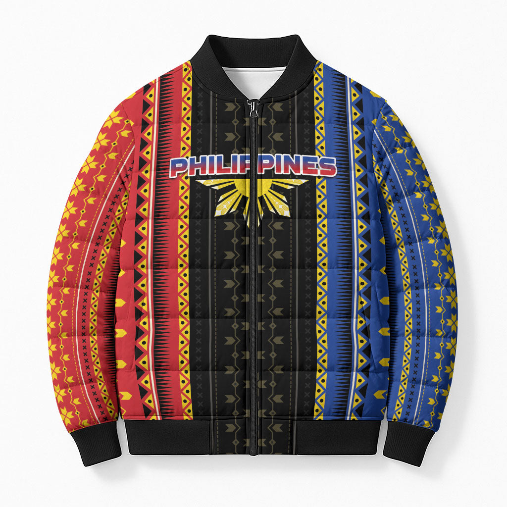 Personalised Philippines Filipinos Bomber Puffer Jacket Igorot Tribal Inspiration Pattern Style LT05 Unisex Black - Polynesian Pride