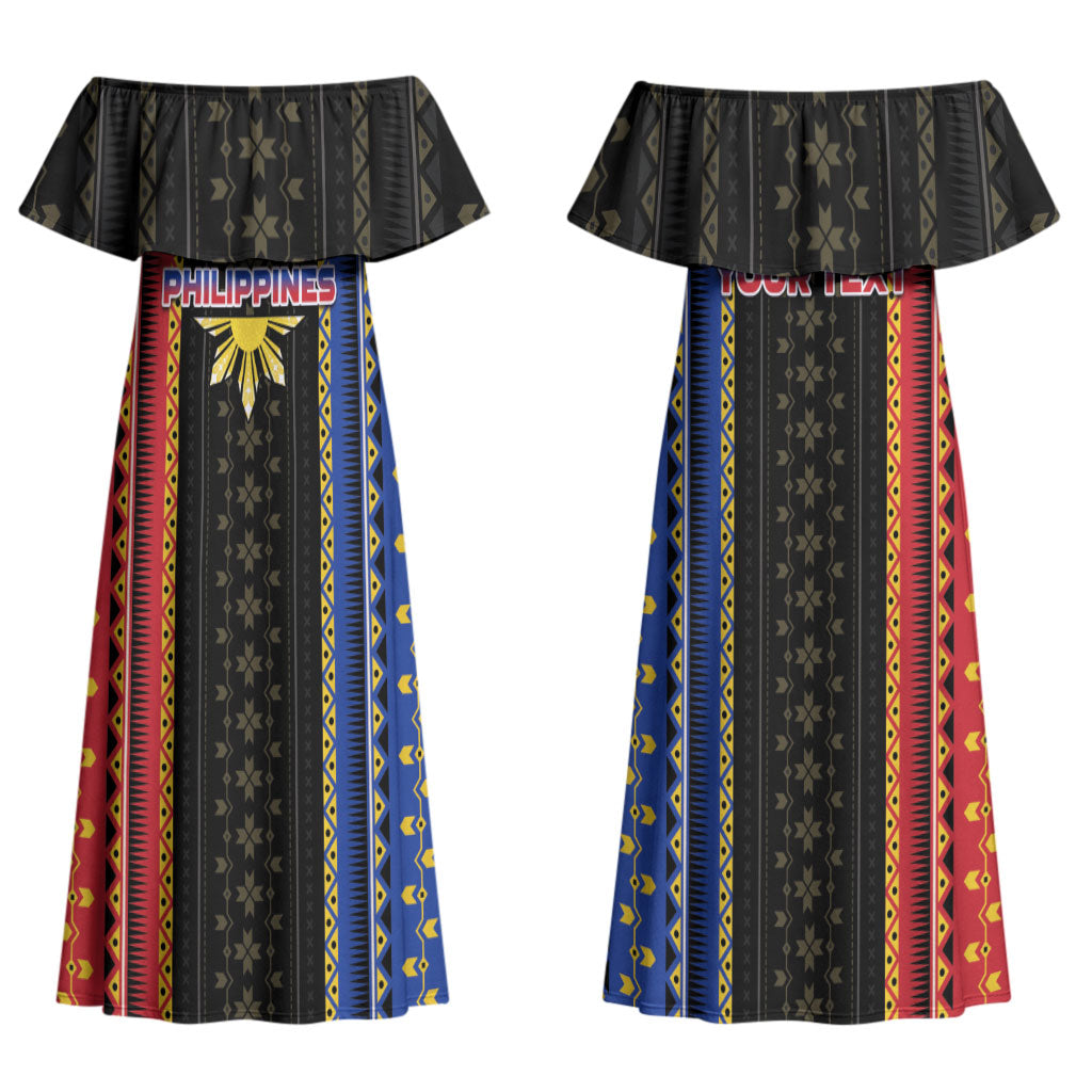 Personalised Philippines Filipinos Couples Matching Off Shoulder Maxi Dress and Hawaiian Shirt Igorot Tribal Inspiration Pattern Style
