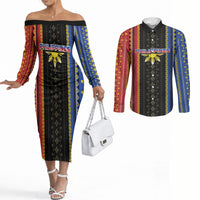 Personalised Philippines Filipinos Couples Matching Off The Shoulder Long Sleeve Dress and Long Sleeve Button Shirt Igorot Tribal Inspiration Pattern Style