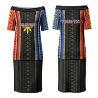 Personalised Philippines Filipinos Couples Matching Puletasi and Long Sleeve Button Shirt Igorot Tribal Inspiration Pattern Style