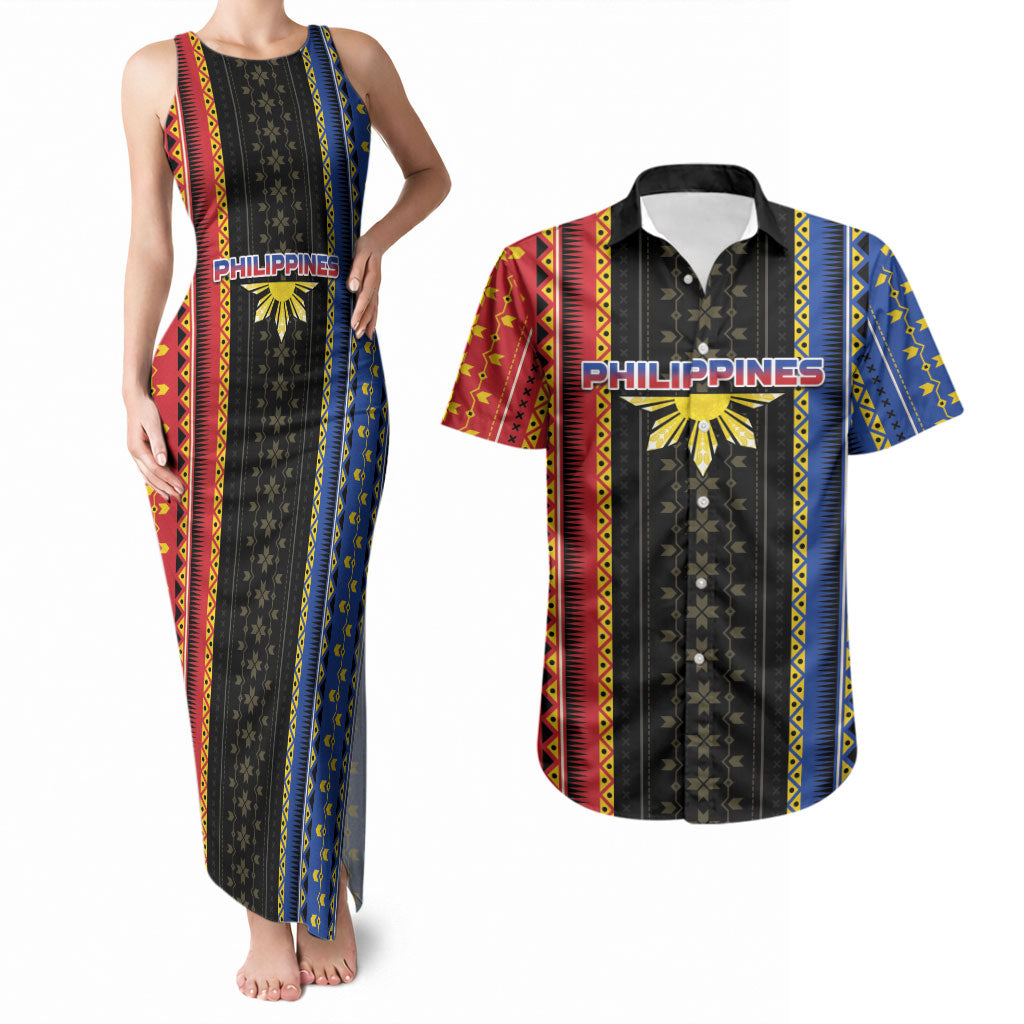 Personalised Philippines Filipinos Couples Matching Tank Maxi Dress and Hawaiian Shirt Igorot Tribal Inspiration Pattern Style