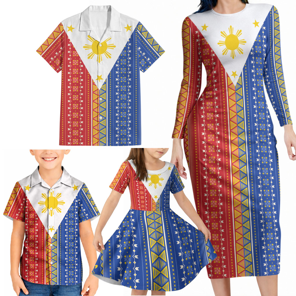Philippines Sun Family Matching Long Sleeve Bodycon Dress and Hawaiian Shirt Igorot Tribal Inspiration