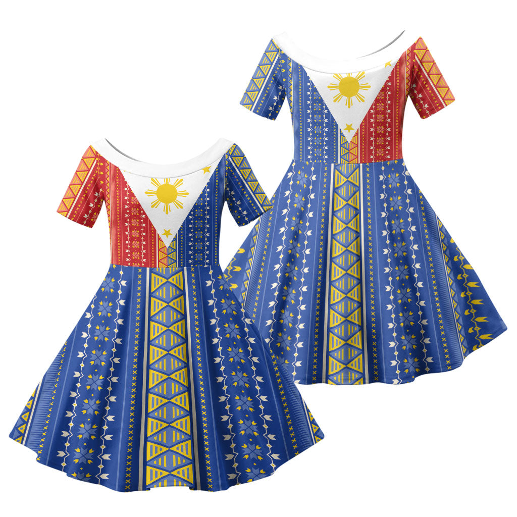 Philippines Sun Family Matching Long Sleeve Bodycon Dress and Hawaiian Shirt Igorot Tribal Inspiration
