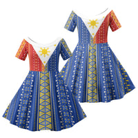 Philippines Sun Family Matching Off The Shoulder Long Sleeve Dress and Hawaiian Shirt Igorot Tribal Inspiration