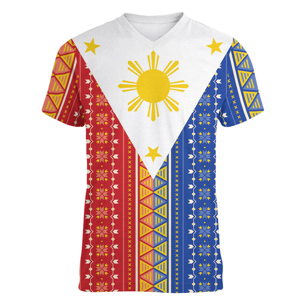 Philippines Sun Women V-Neck T-Shirt Igorot Tribal Inspiration