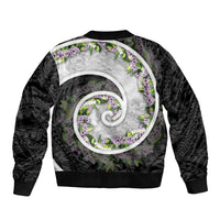 Piko Hawaii Bomber Jacket Polynesian Pattern With Maile Pikake Honohono Lei
