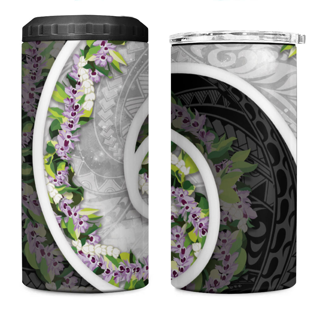 Piko Hawaii 4 in 1 Can Cooler Tumbler Polynesian Pattern With Maile Pikake Honohono Lei