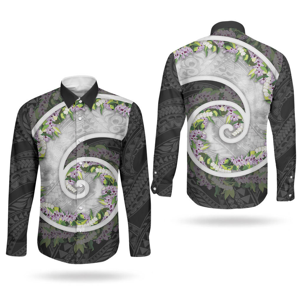 Piko Hawaii Couples Matching Long Sleeve Bodycon Dress and Long Sleeve Button Shirt Polynesian Pattern With Maile Pikake Honohono Lei