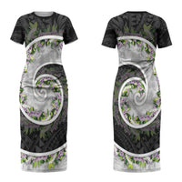 Piko Hawaii Couples Matching Short Sleeve Bodycon Dress and Long Sleeve Button Shirt Polynesian Pattern With Maile Pikake Honohono Lei