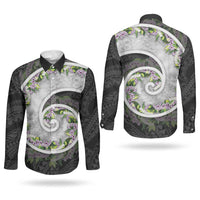 Piko Hawaii Couples Matching Tank Maxi Dress and Long Sleeve Button Shirt Polynesian Pattern With Maile Pikake Honohono Lei