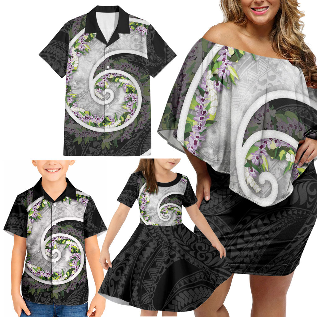 Piko Hawaii Family Matching Off Shoulder Short Dress and Hawaiian Shirt Polynesian Pattern With Maile Pikake Honohono Lei LT05 - Polynesian Pride