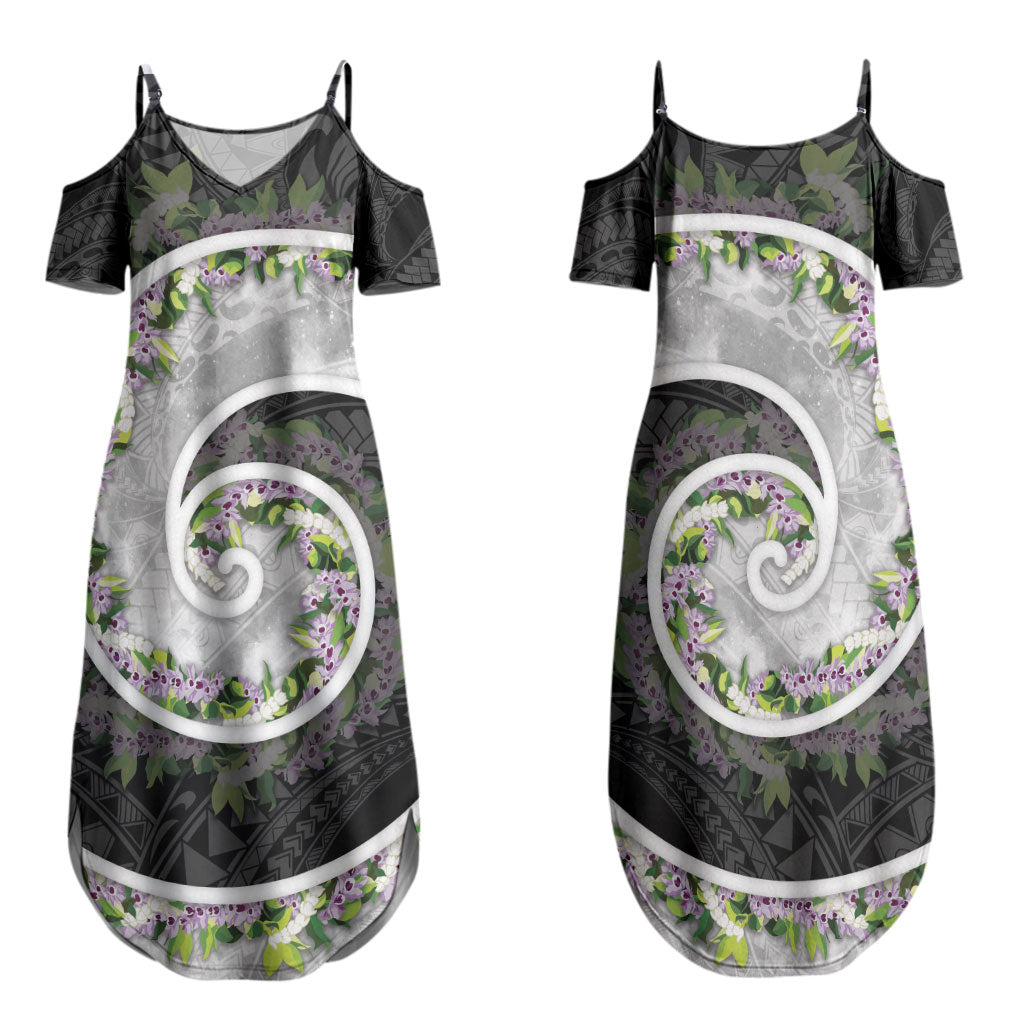 Piko Hawaii Family Matching Summer Maxi Dress and Hawaiian Shirt Polynesian Pattern With Maile Pikake Honohono Lei