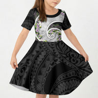 Piko Hawaii Kid Short Sleeve Dress Polynesian Pattern With Maile Pikake Honohono Lei