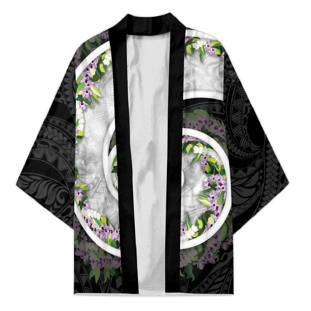 Piko Hawaii Kimono Polynesian Pattern With Maile Pikake Honohono Lei